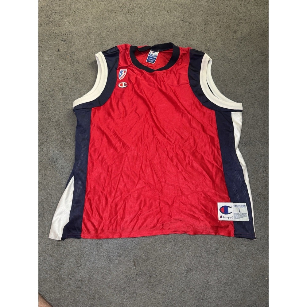 Vintage Champion WNBA Practice Jersey Mens Large Red Blue Basketball‎ Tank Top